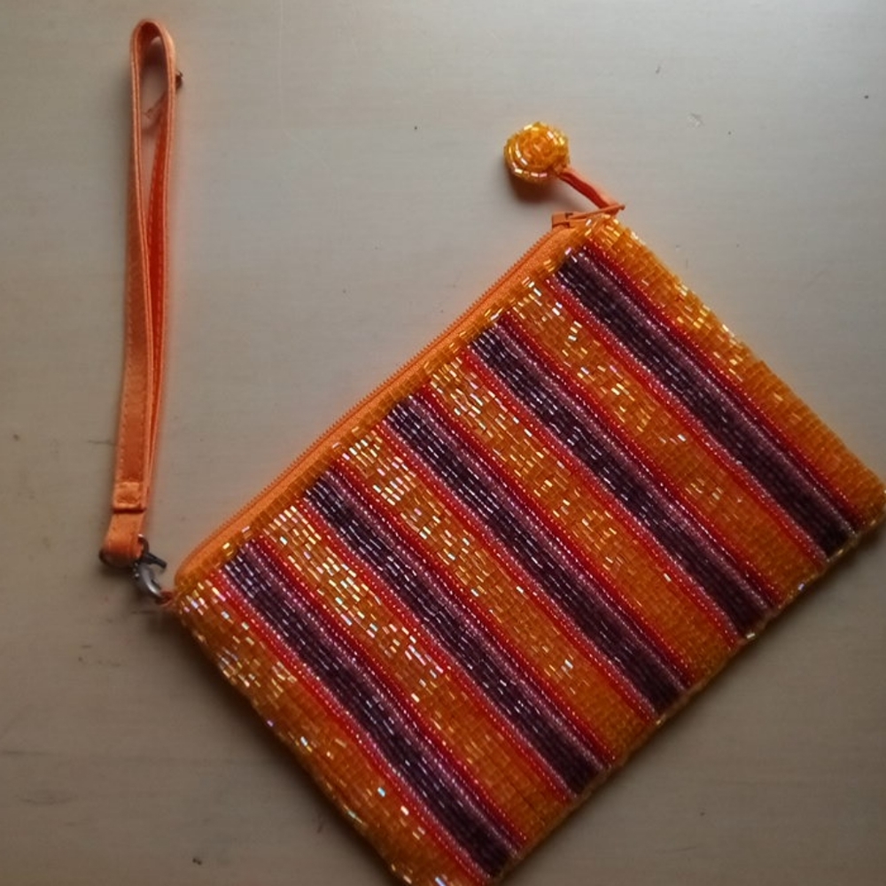 Hand beaded satin coin purse